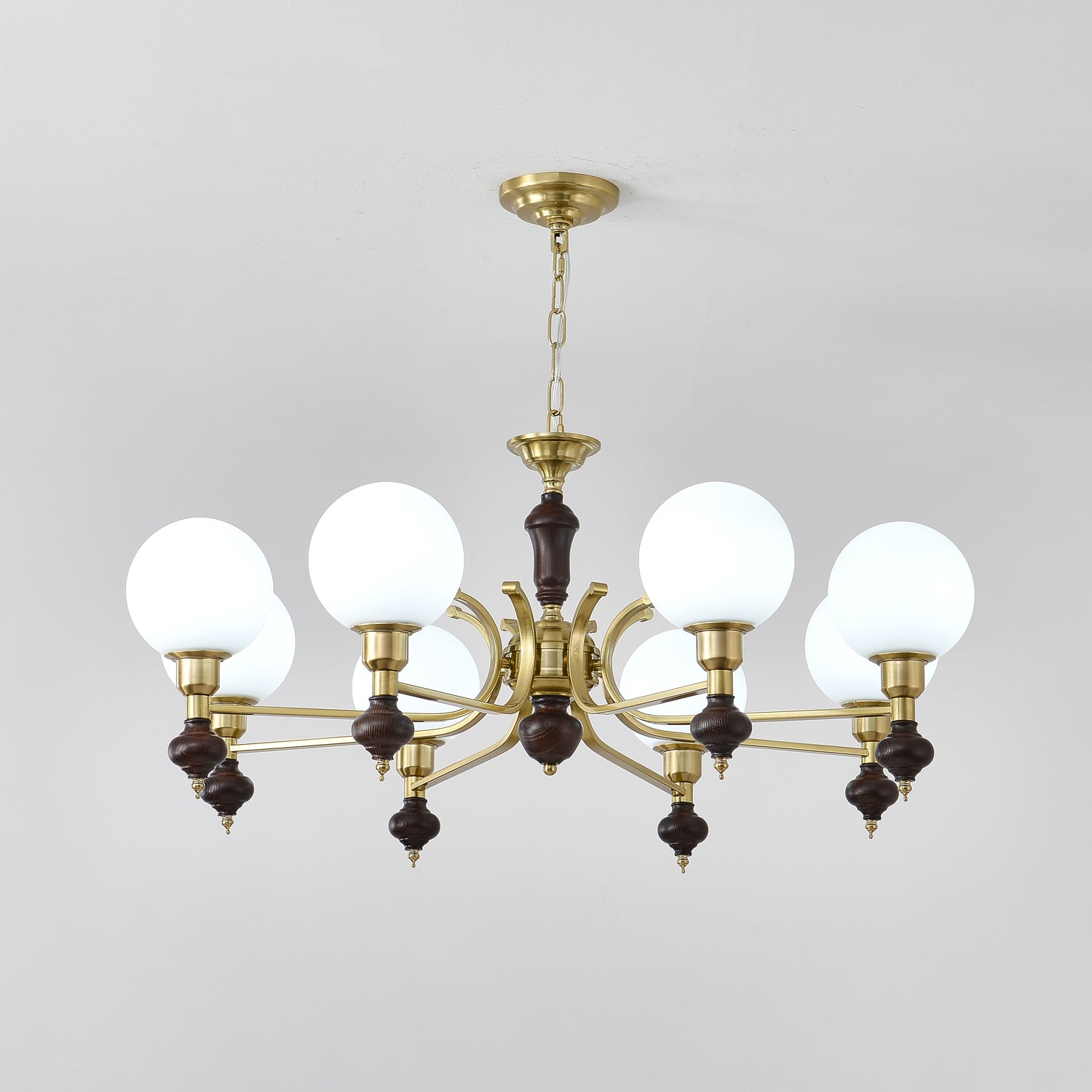 Nesvin Chandelier Wood & Brass Globe Orb