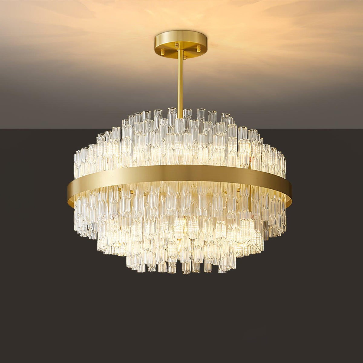 Solivian Chandelier Gold Clear Rod Elegant