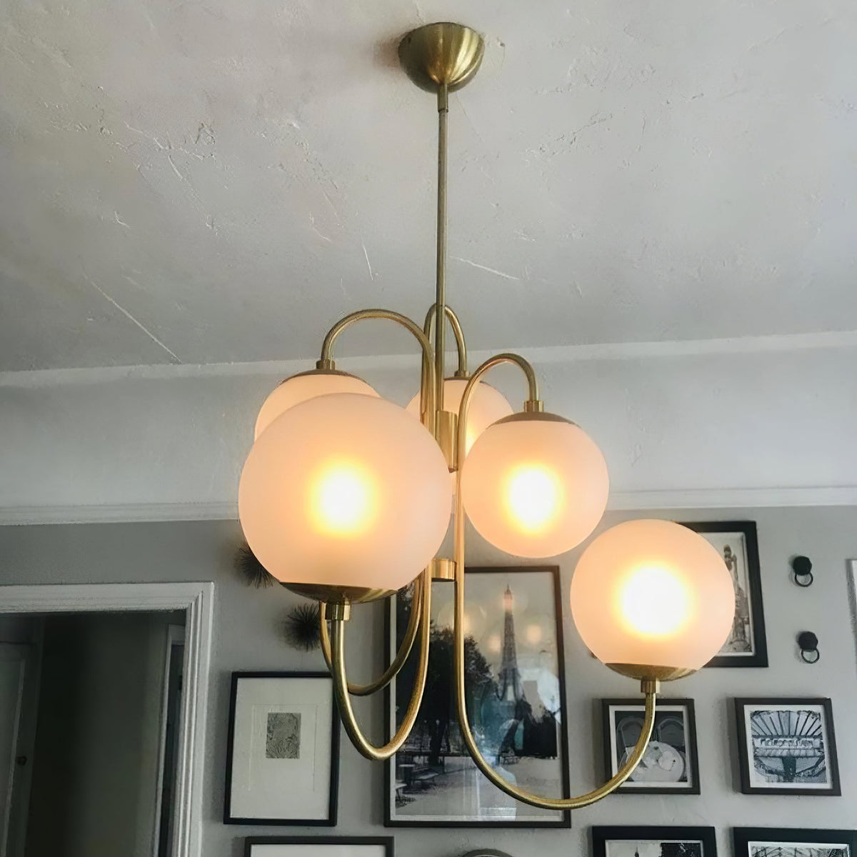 Auruaria Chandelier Brass Globe Cluster Curved Arm
