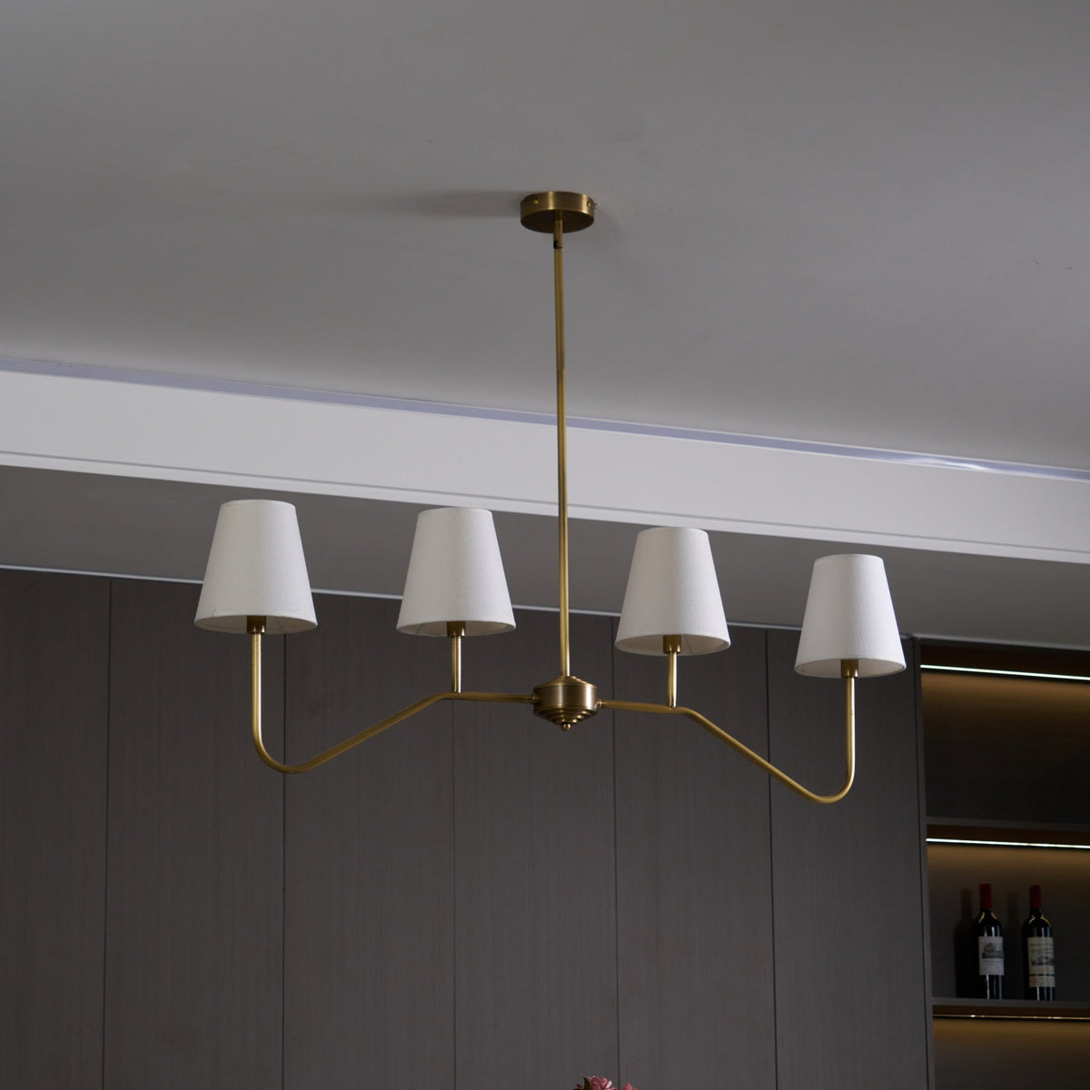 Oriinissa Chandelier Brass Curved Beige Linear