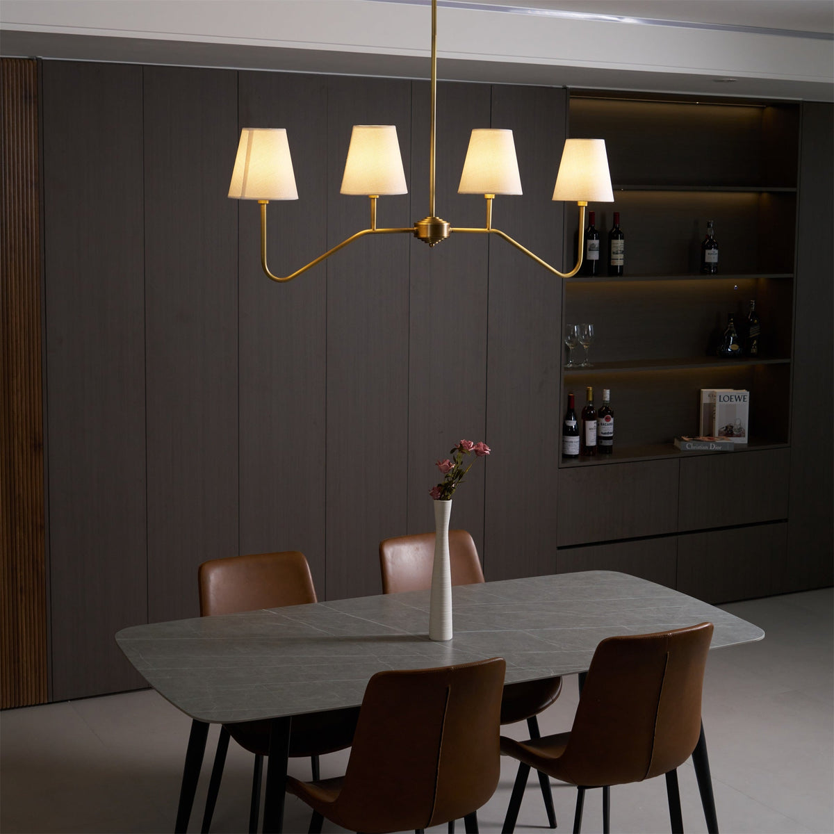 Oriinissa Chandelier Brass Curved Beige Linear