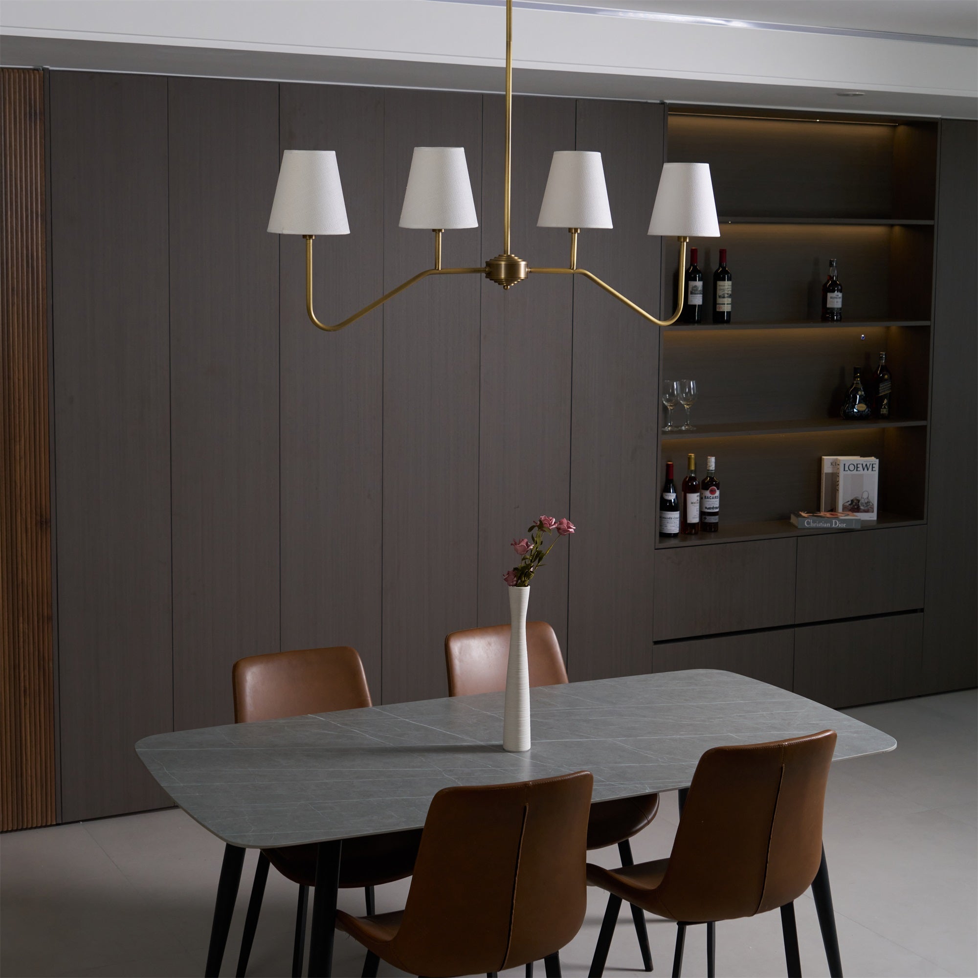 Oriinissa Chandelier Brass Curved Beige Linear