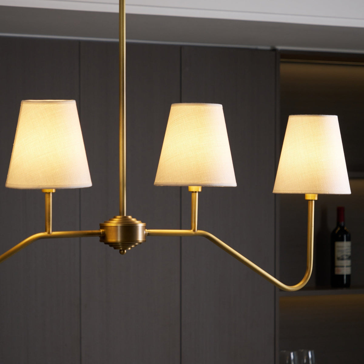 Oriinissa Chandelier Brass Curved Beige Linear