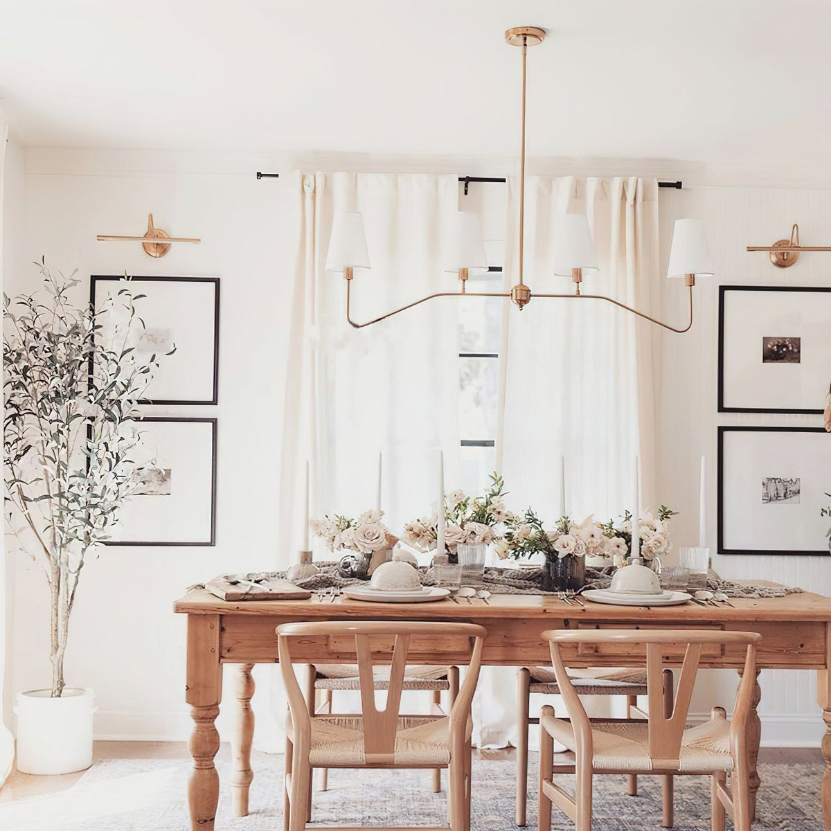 Oriinissa Chandelier Brass Curved Beige Linear