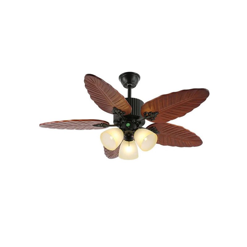 Syleelle Tropical Wood Glass Ceiling Fan Light
