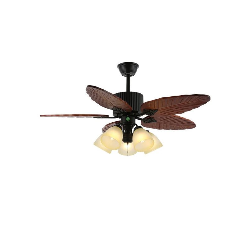 Syleelle Tropical Wood Glass Ceiling Fan Light