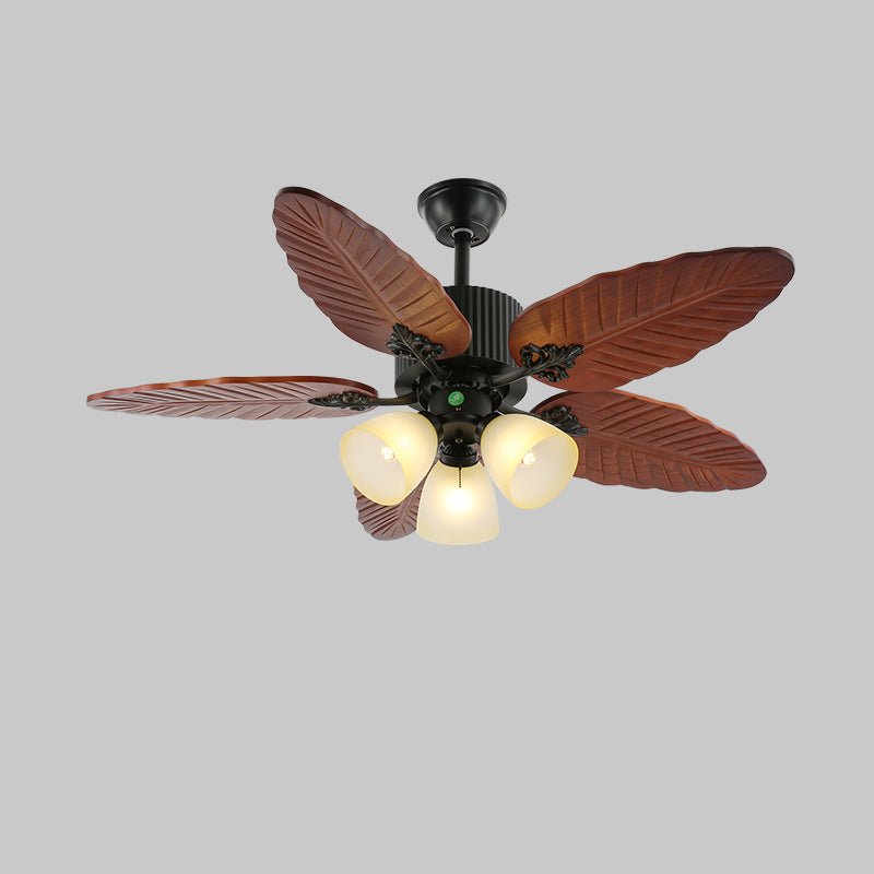 Syleelle Tropical Wood Glass Ceiling Fan Light