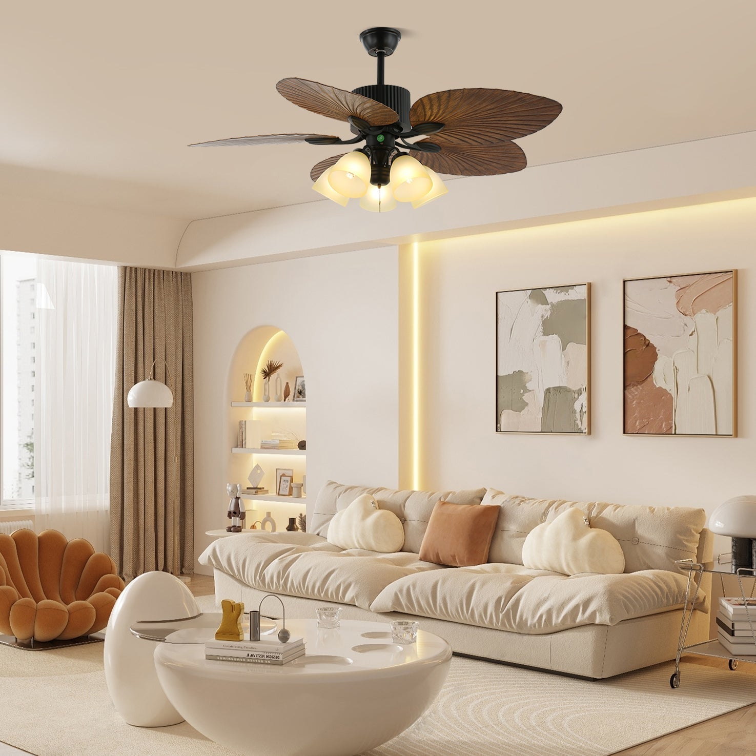 Alora Tropical Wood Ceiling Fan Light - Neutral Decor