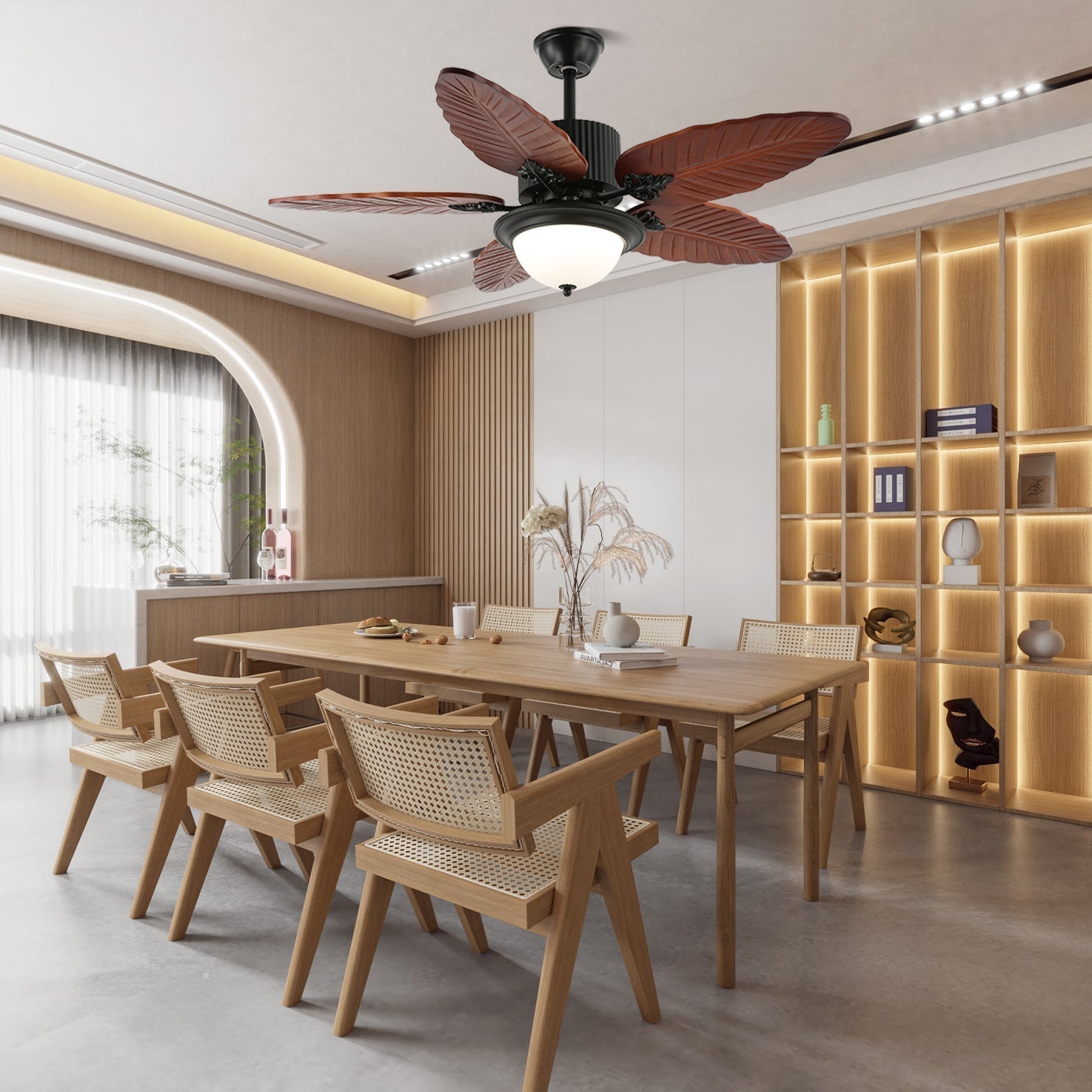 Syleelle Tropical Wood Glass Ceiling Fan Light