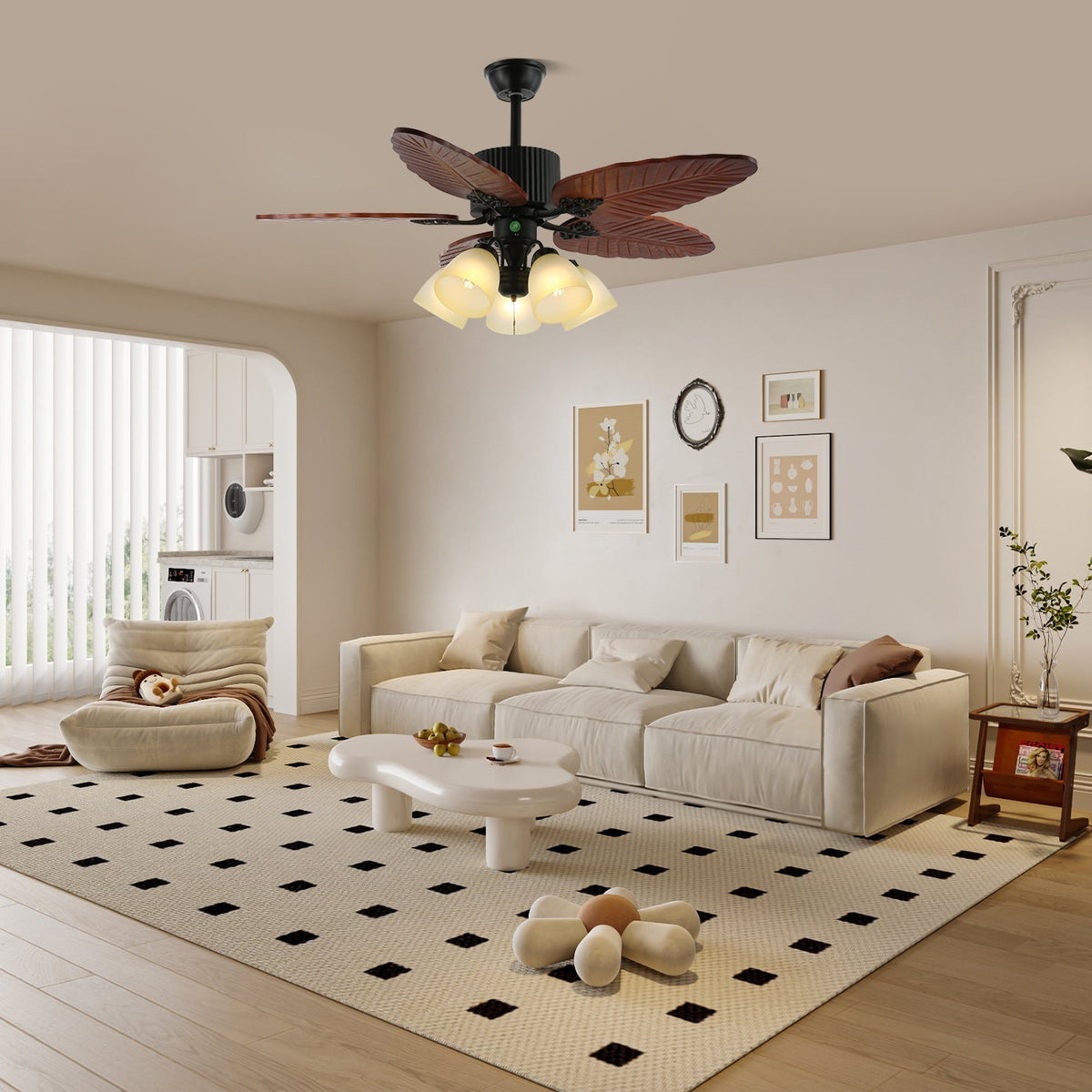 Syleelle Tropical Wood Glass Ceiling Fan Light