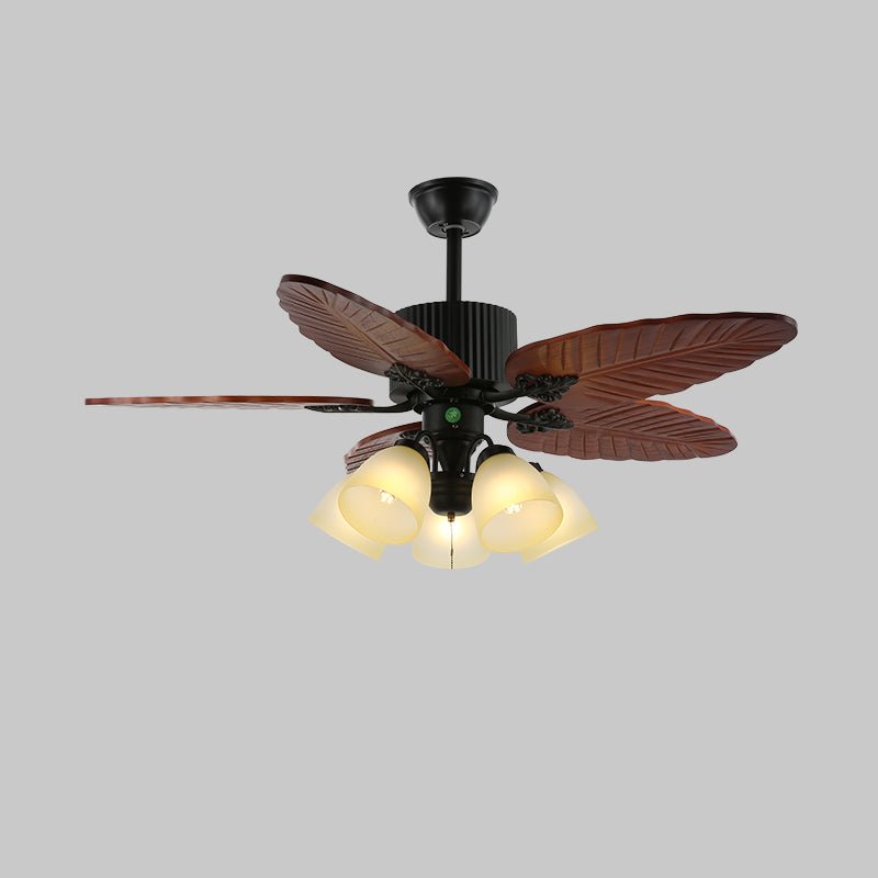 Syleelle Tropical Wood Glass Ceiling Fan Light