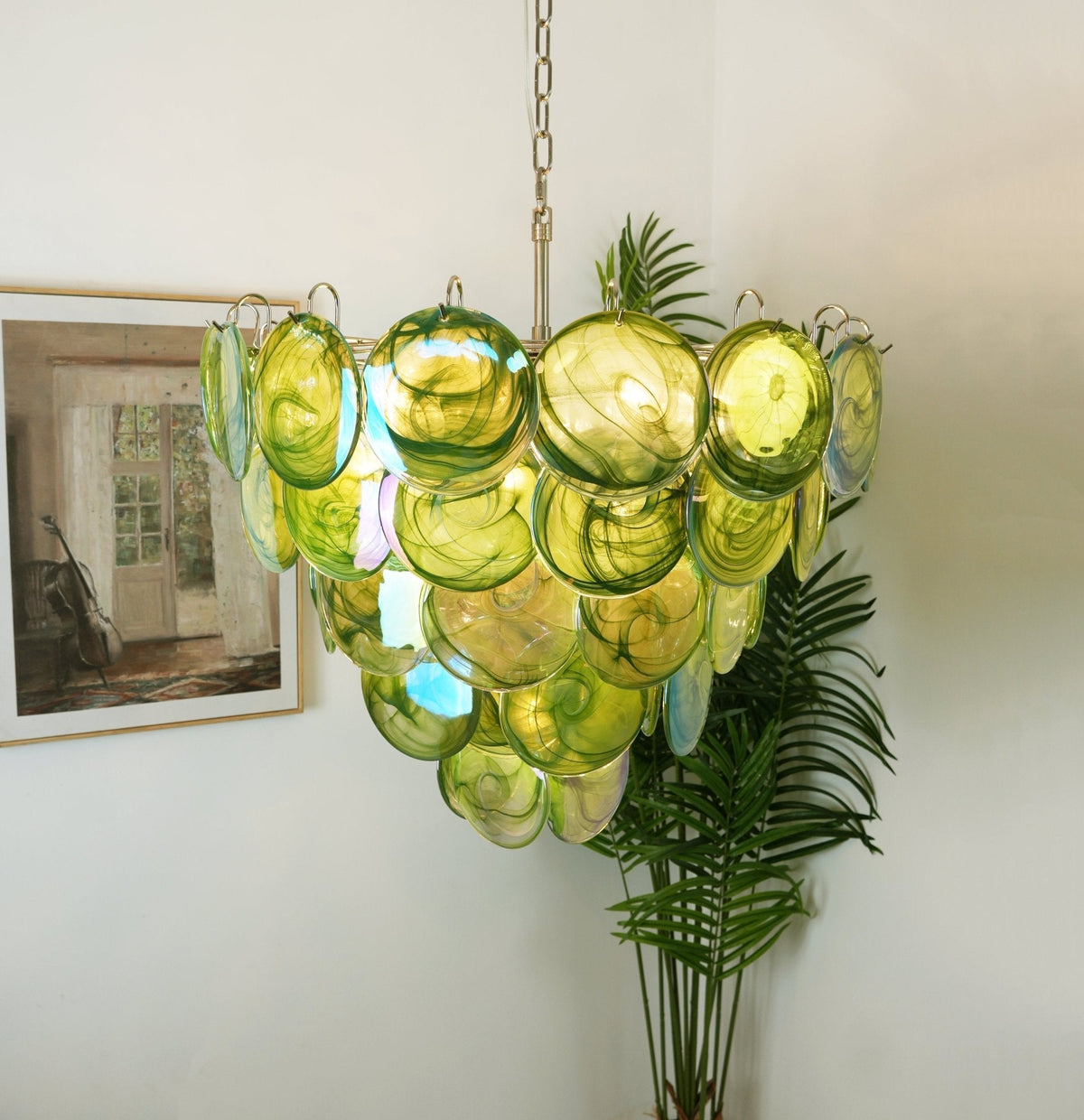 Lioraline Chandelier Green Murano Glass Disc Contemporary