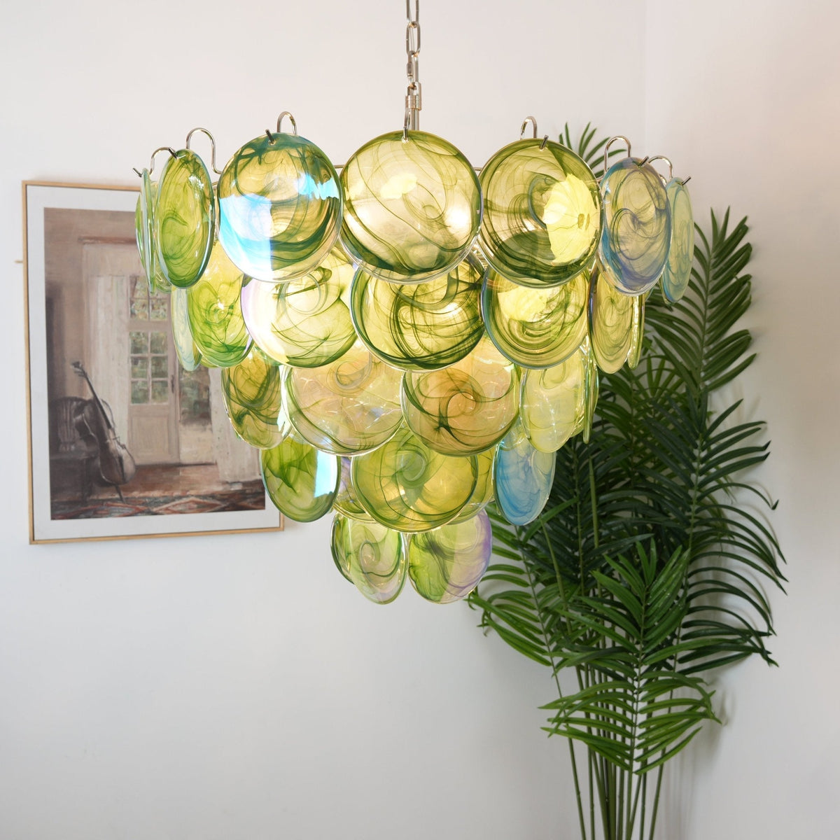 Lioraline Chandelier Green Murano Glass Disc Contemporary