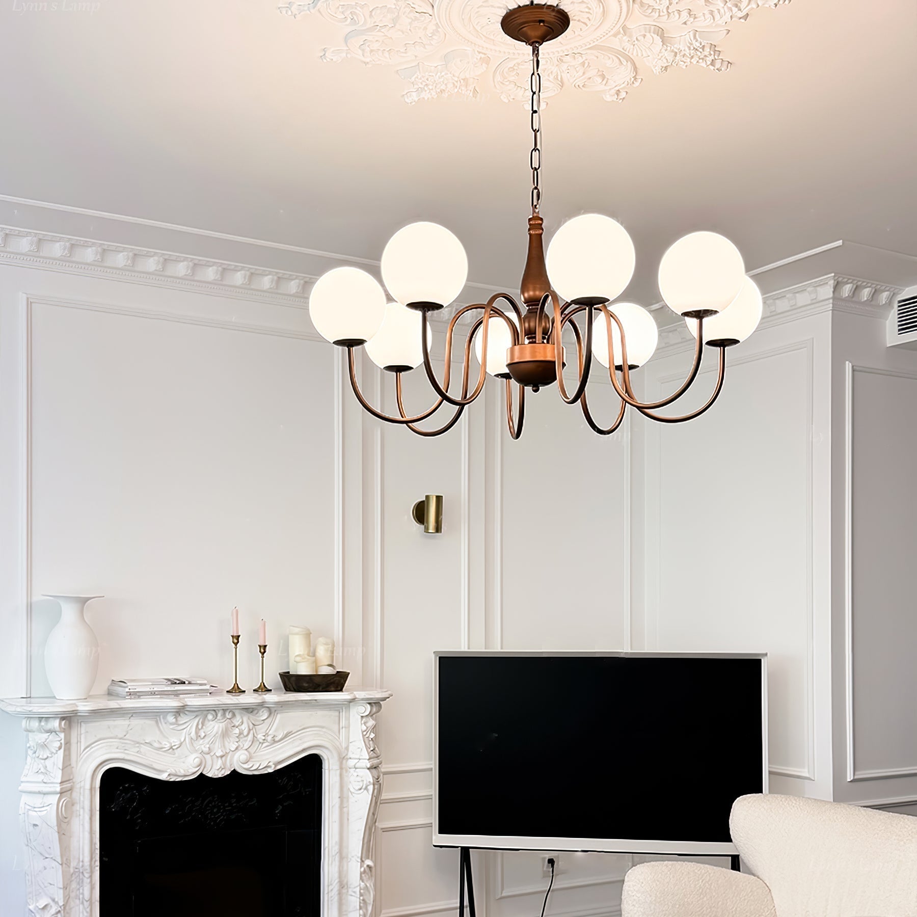 Grelor Chandelier Copper & Glass Grove Ball