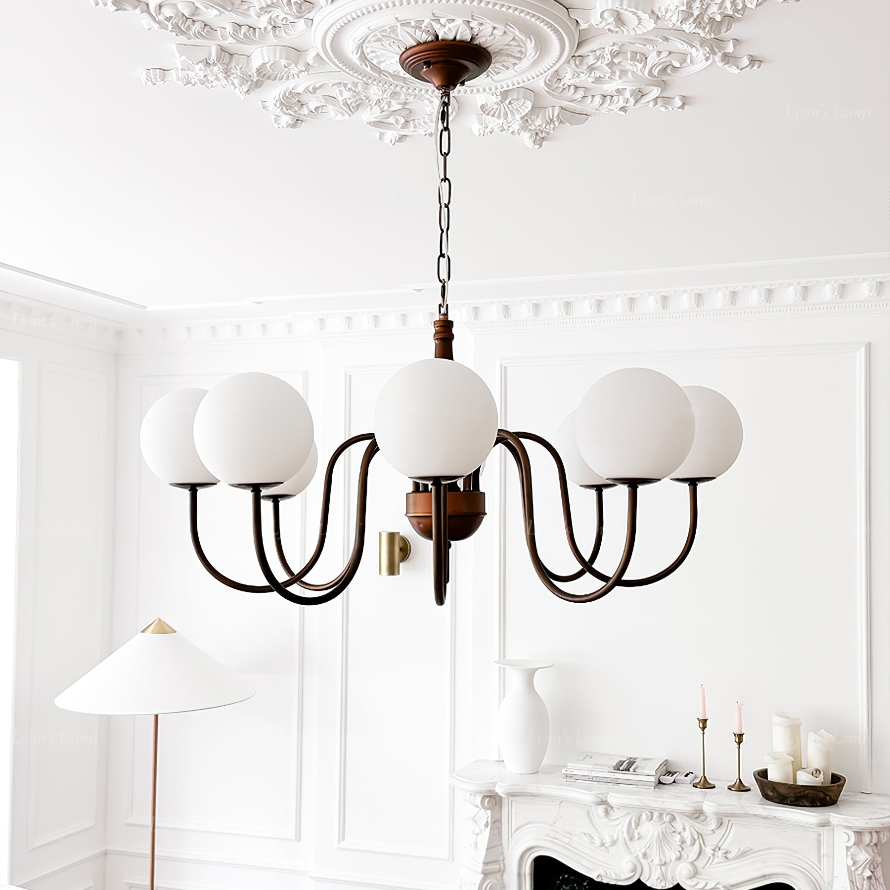 Grelor Chandelier Copper & Glass Grove Ball