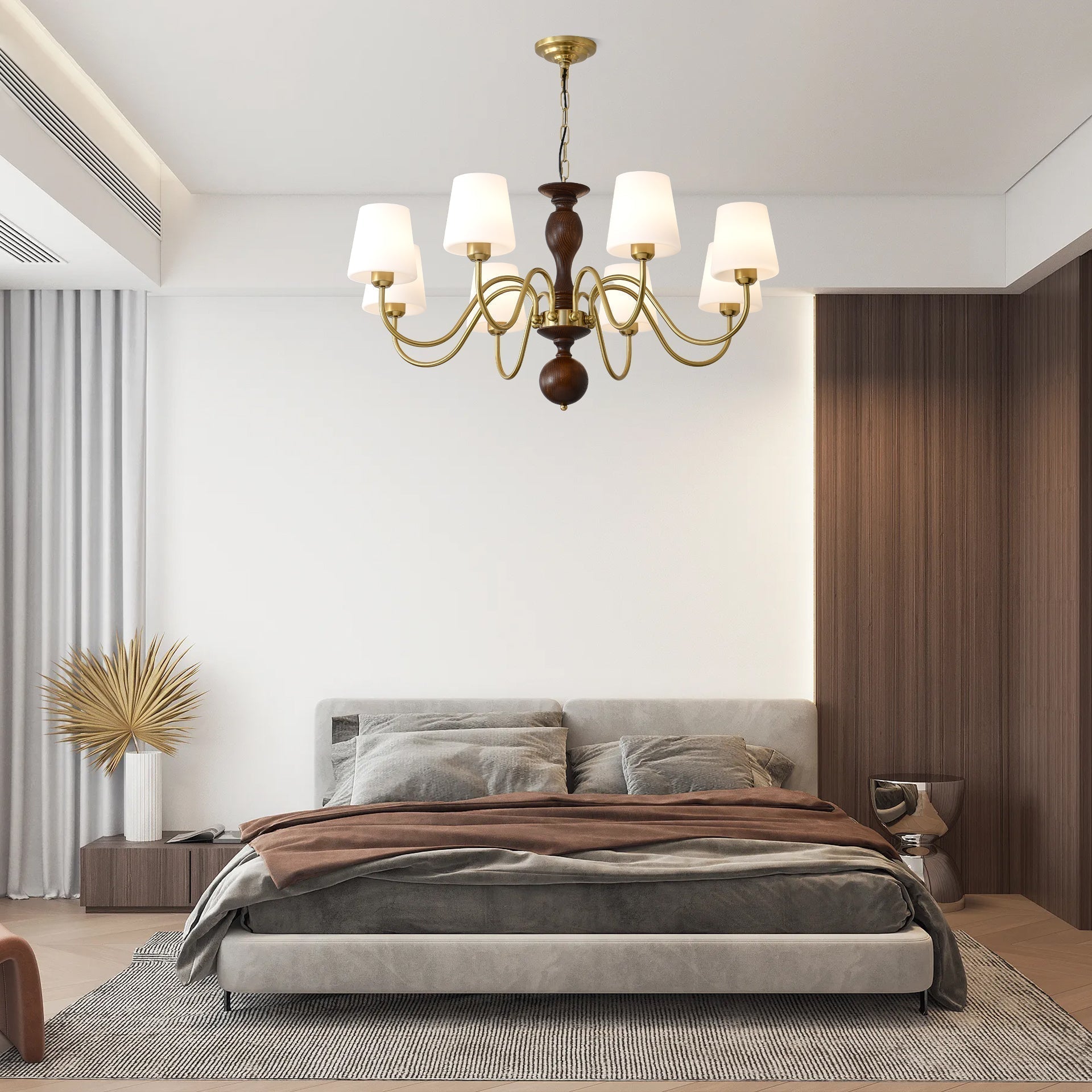 Vivena Chandelier Brass Wood Rustic Vintage
