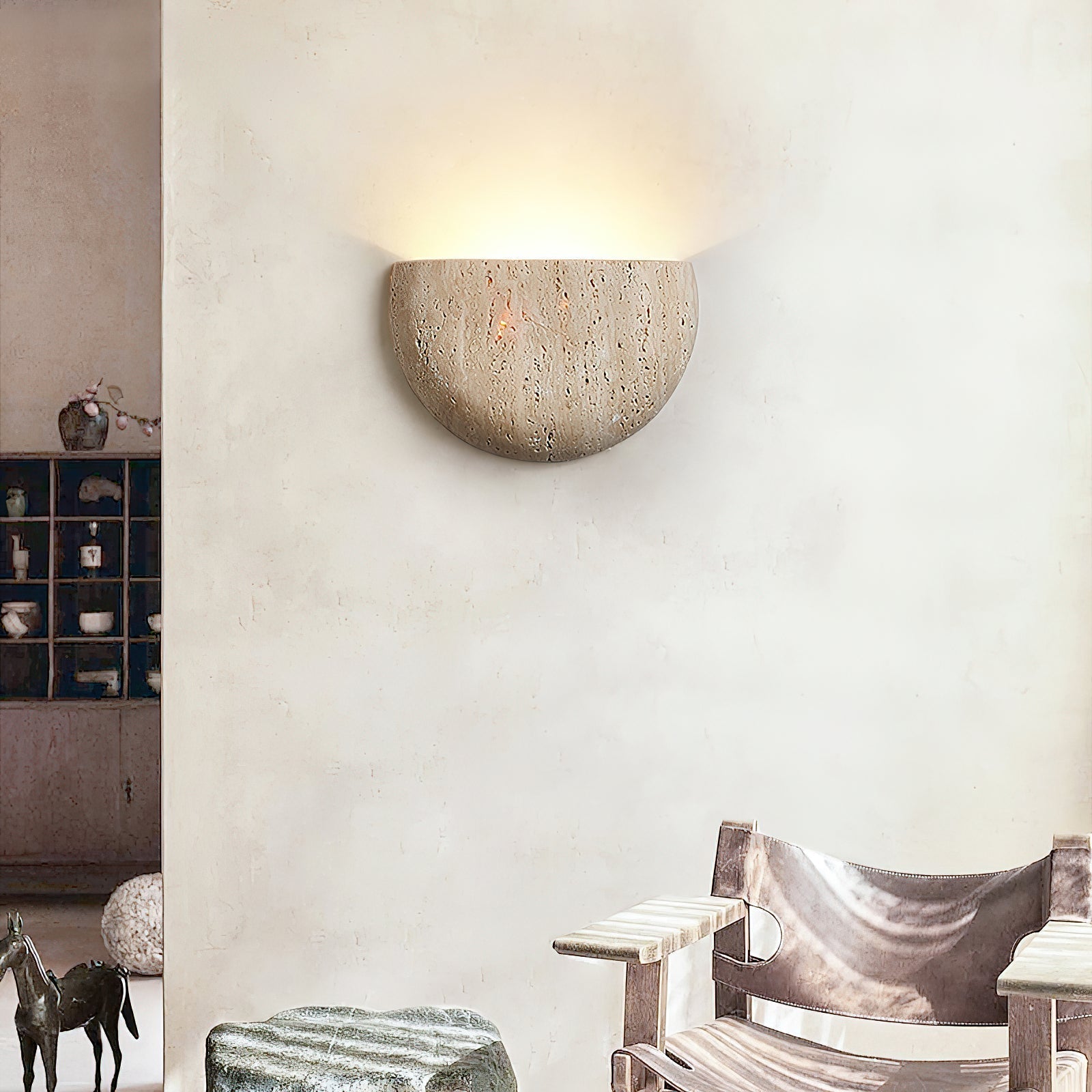 Cuvenarae Modern Minimalist Moon Travertine Wall Lamp - Neutral Decor