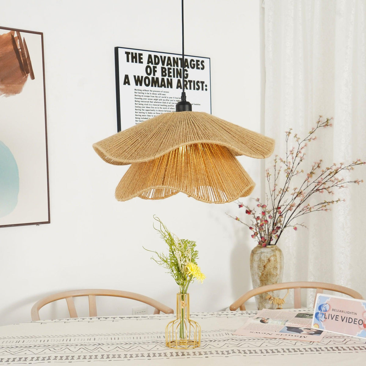 Avenaenne Pendant Lamp Handmade Straw Hat Double Layer