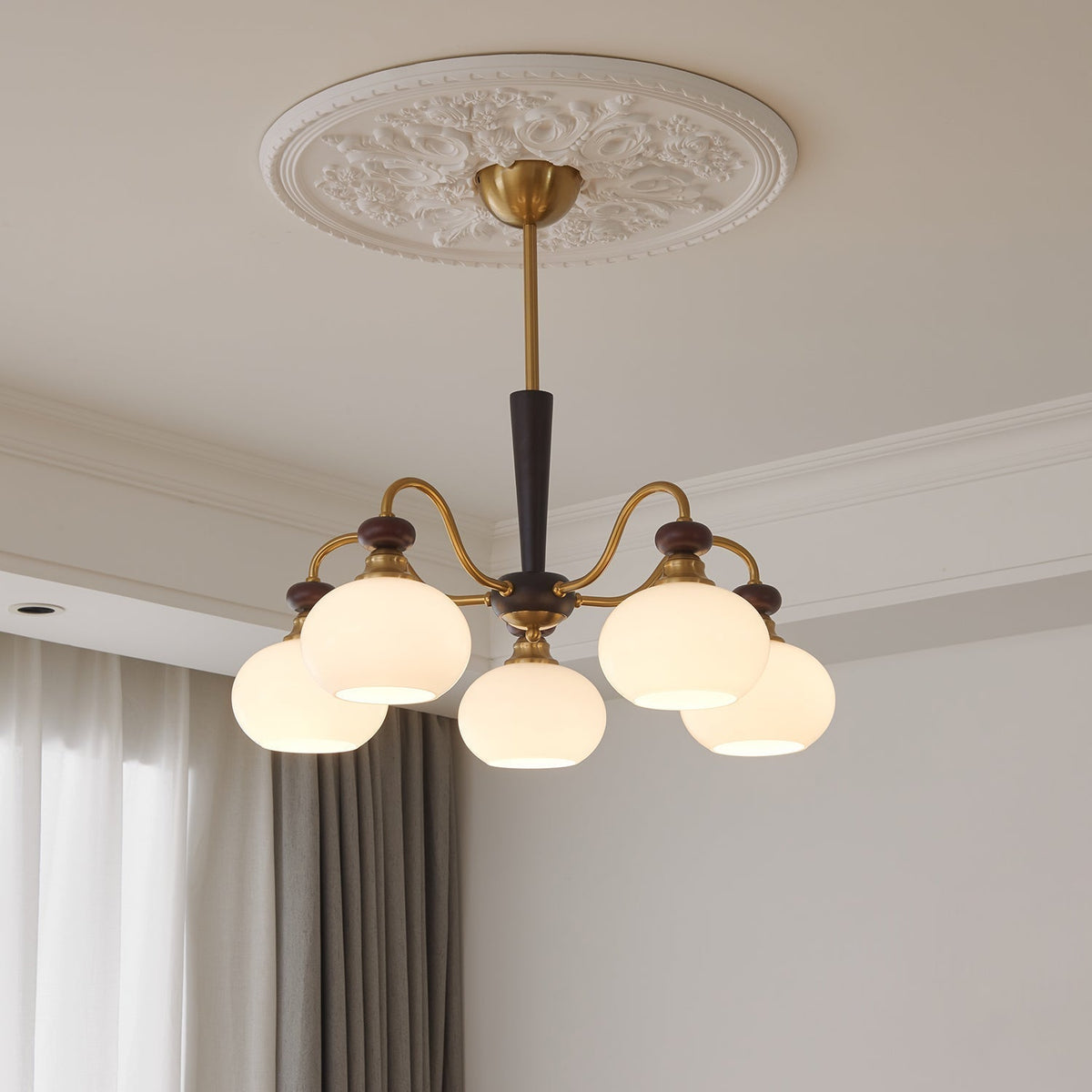 Calaeila Traditional Elegance Sphere Wood Glass Chandelier