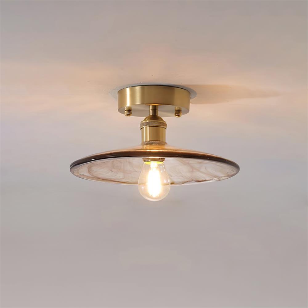 Ceiling Light Amber Swirl Glass Shade Brass Vintage Industrial - Neutral Decor
