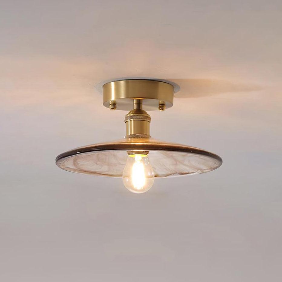 Ceiling Light Amber Swirl Glass Shade Brass Vintage Industrial - Neutral Decor