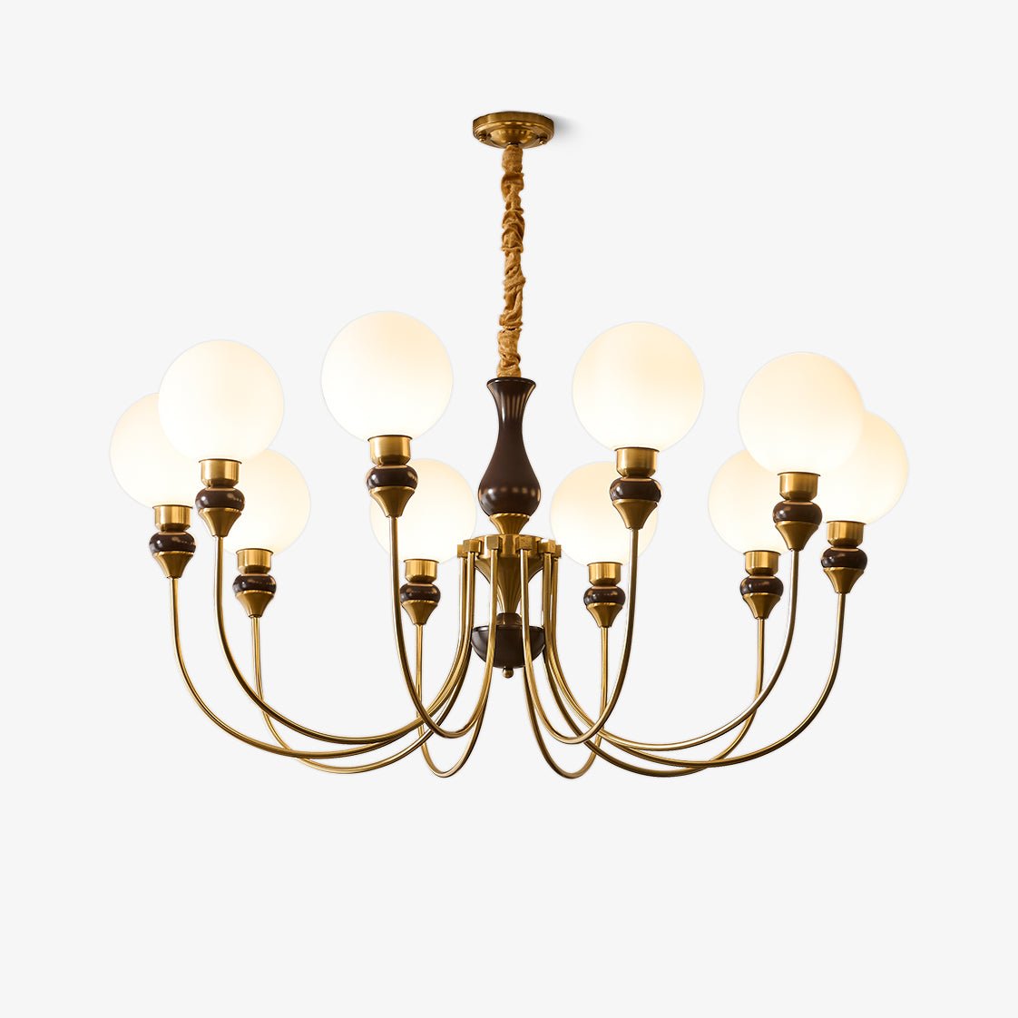 Eiruella Chandelier Brass Arms Frosted Glass Globes