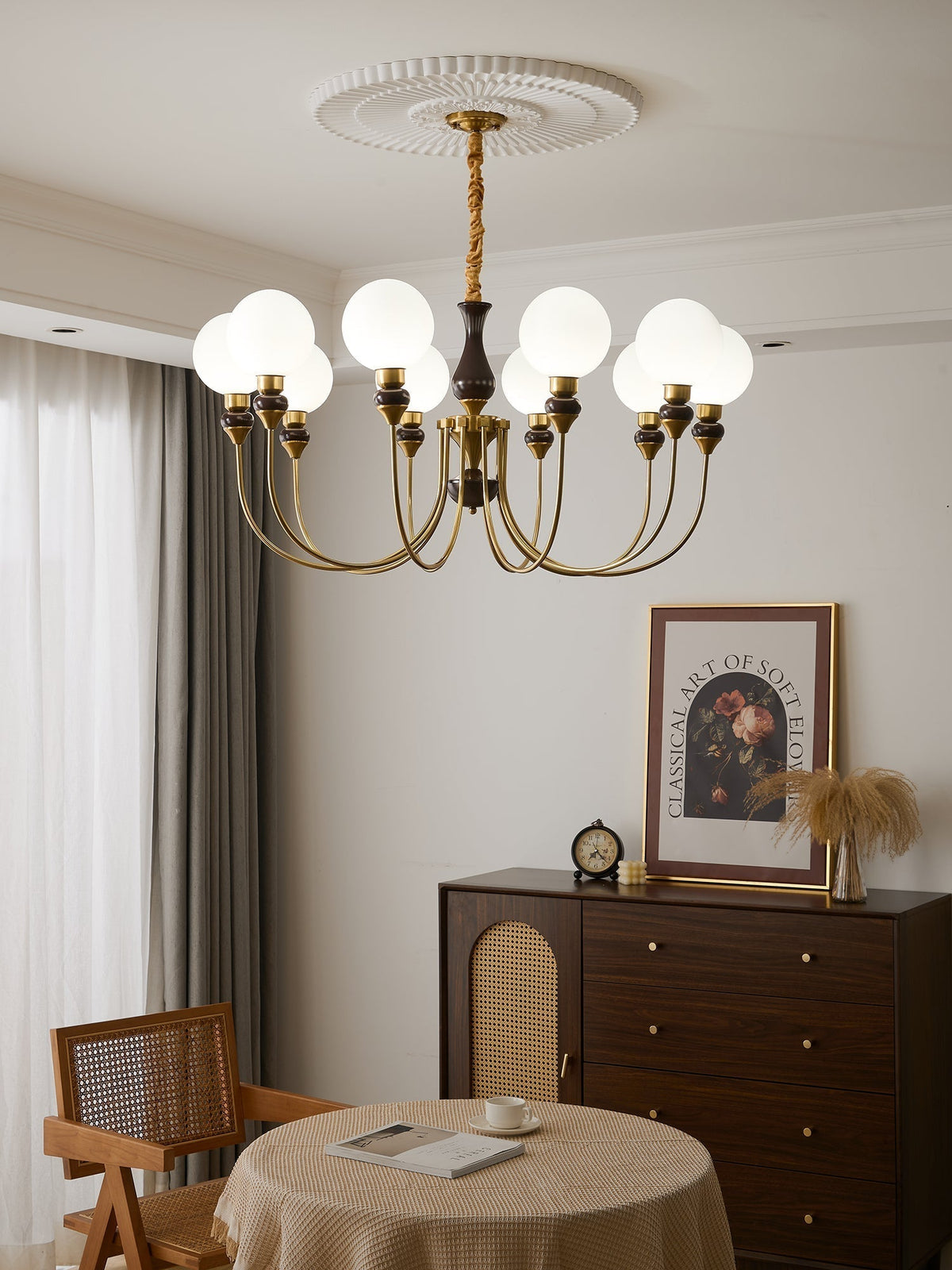 Eiruella Chandelier Brass Arms Frosted Glass Globes