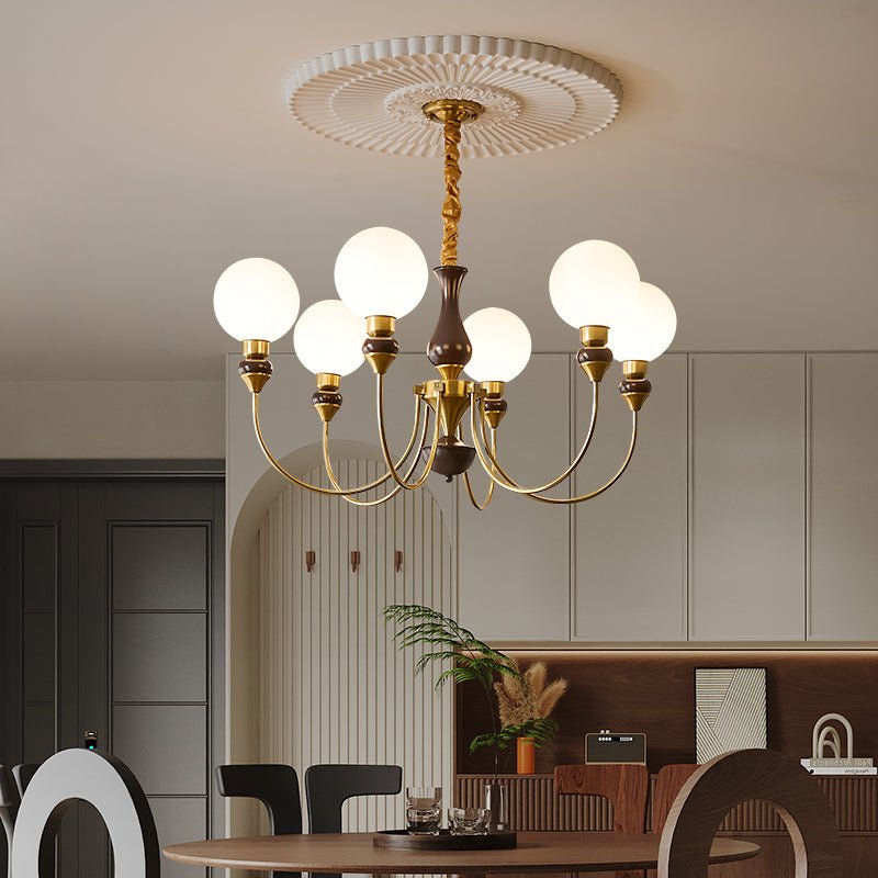 Eiruella Chandelier Brass Arms Frosted Glass Globes