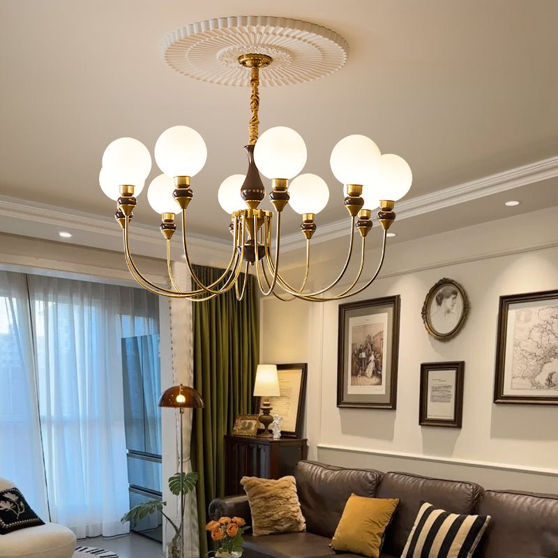 Eiruella Chandelier Brass Arms Frosted Glass Globes