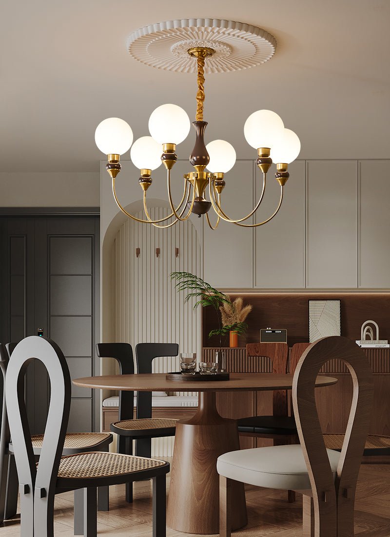Eiruella Chandelier Brass Arms Frosted Glass Globes