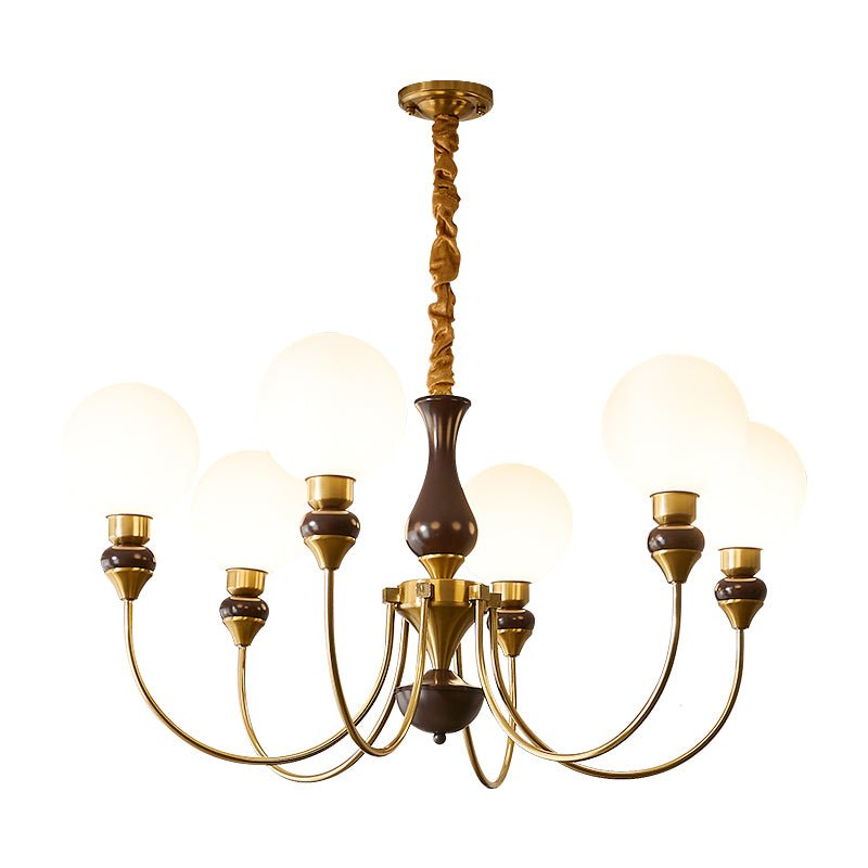 Eiruella Chandelier Brass Arms Frosted Glass Globes