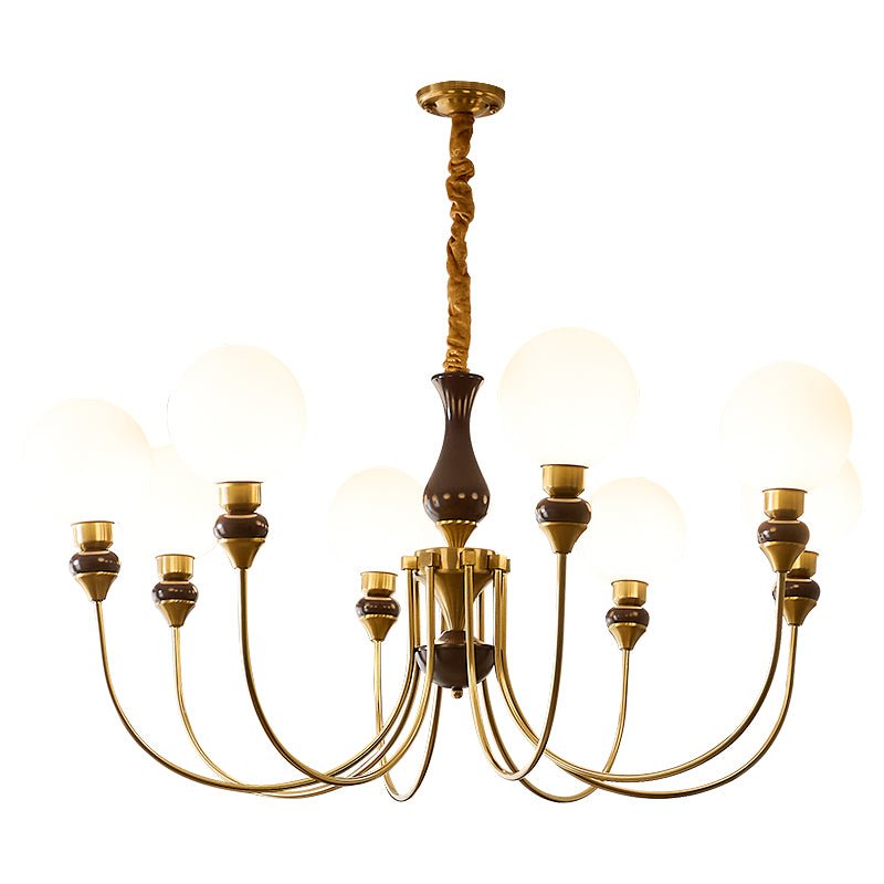 Eiruella Chandelier Brass Arms Frosted Glass Globes