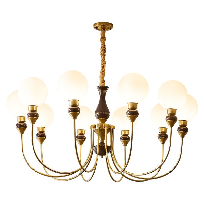 Eiruella Chandelier Brass Arms Frosted Glass Globes