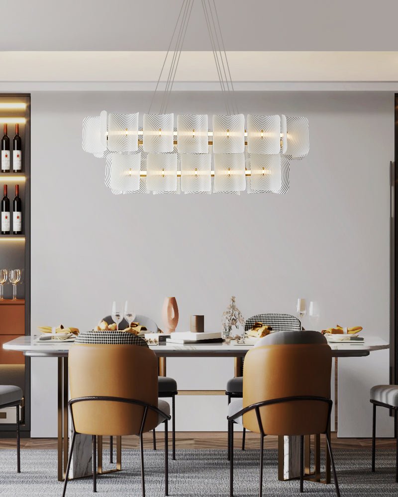 Virinia Postmodern Luxury Rectangle Brass Glass Pendant Lamp