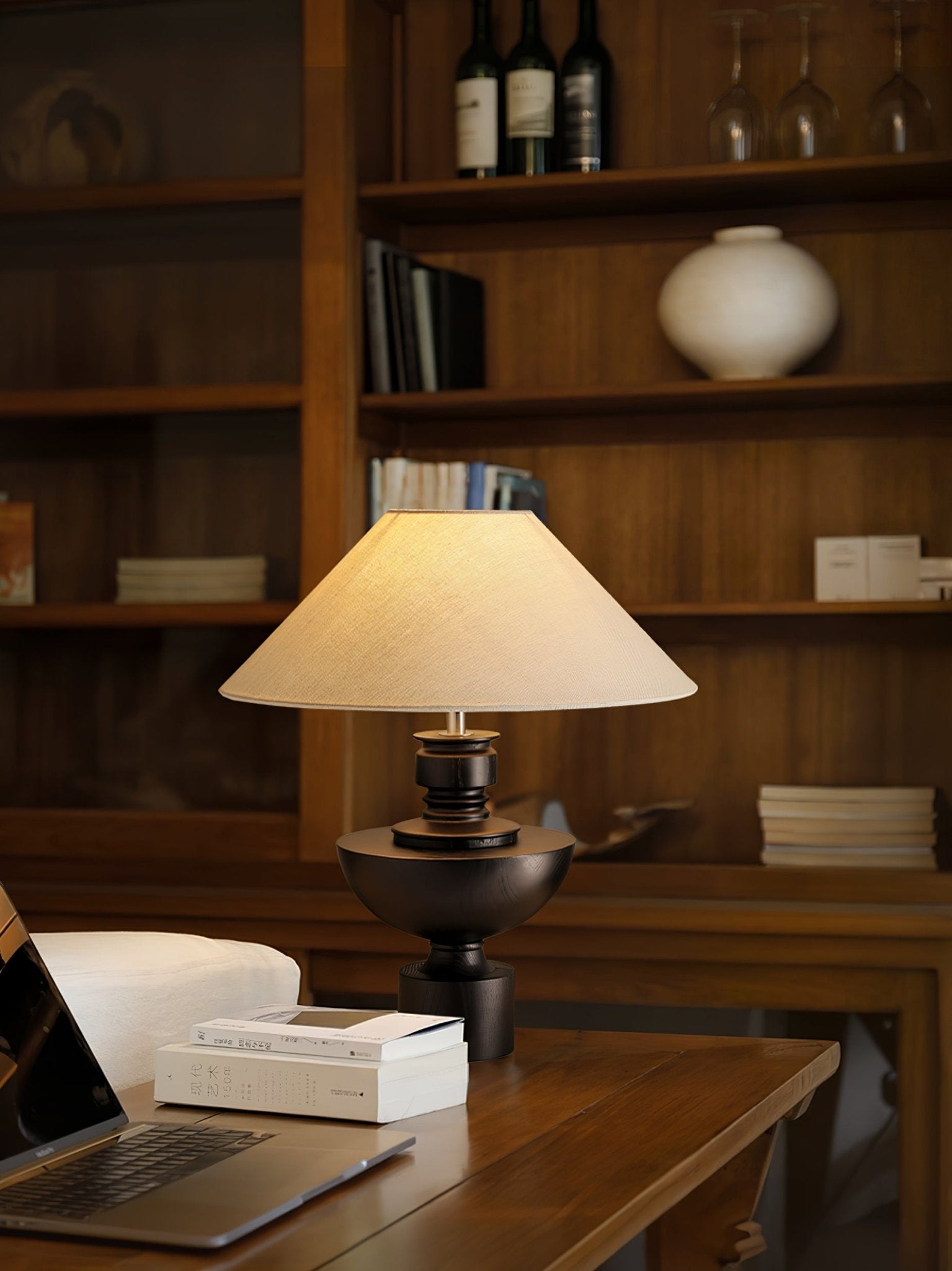 Dunell Wood Fabric Vintage Table Lamp