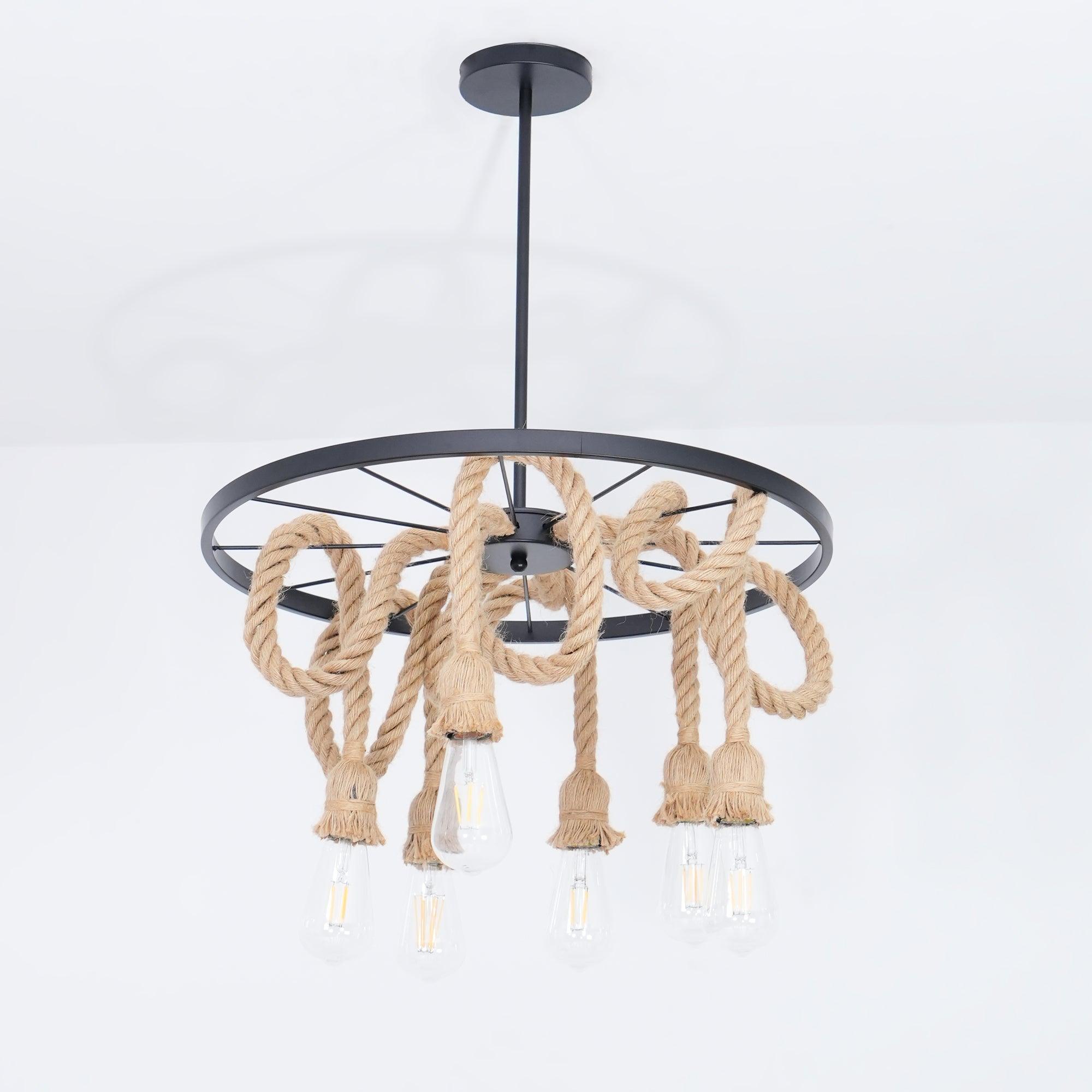 Soluaine Chandelier Hemp Rope Industrial Six Head