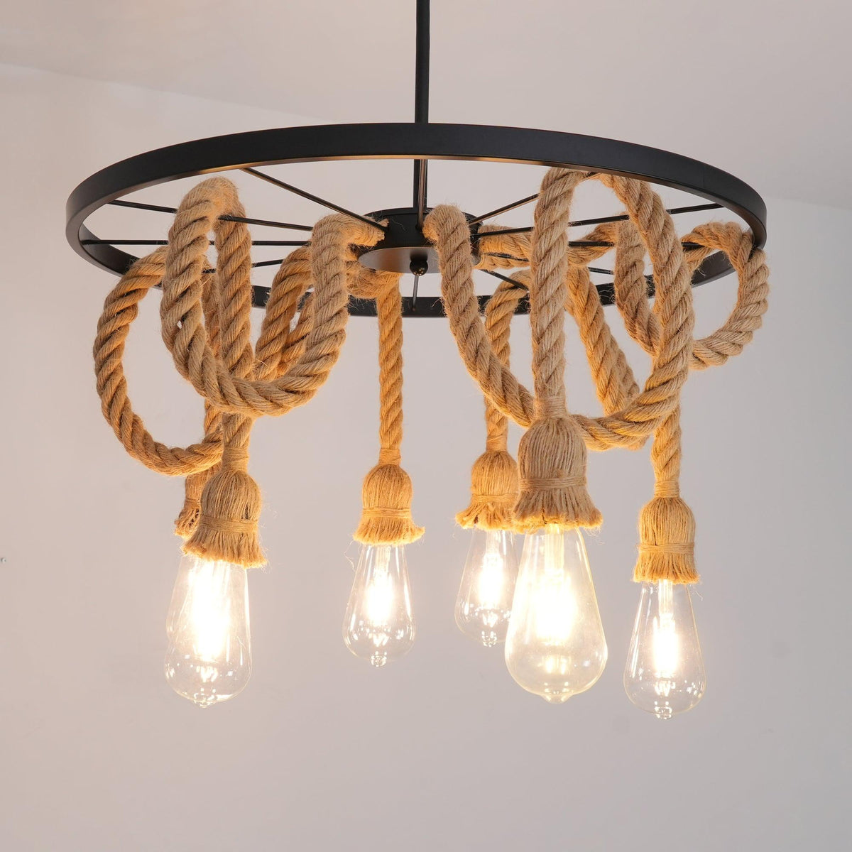 Soluaine Chandelier Hemp Rope Industrial Six Head