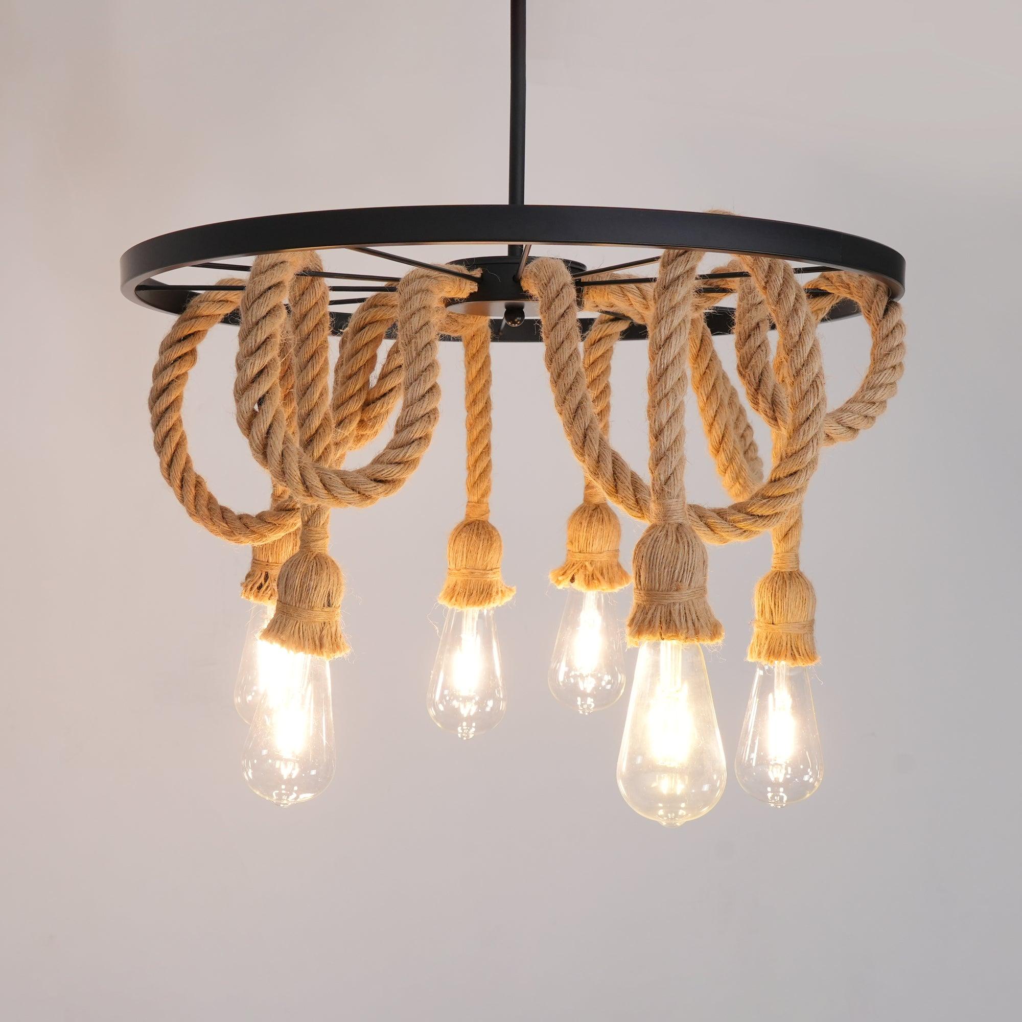 Soluaine Chandelier Hemp Rope Industrial Six Head