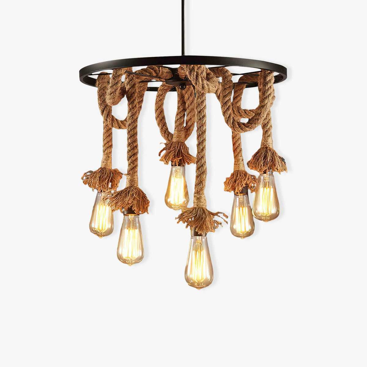 Soluaine Chandelier Hemp Rope Industrial Six Head