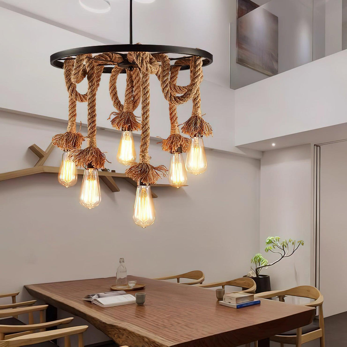 Soluaine Chandelier Hemp Rope Industrial Six Head