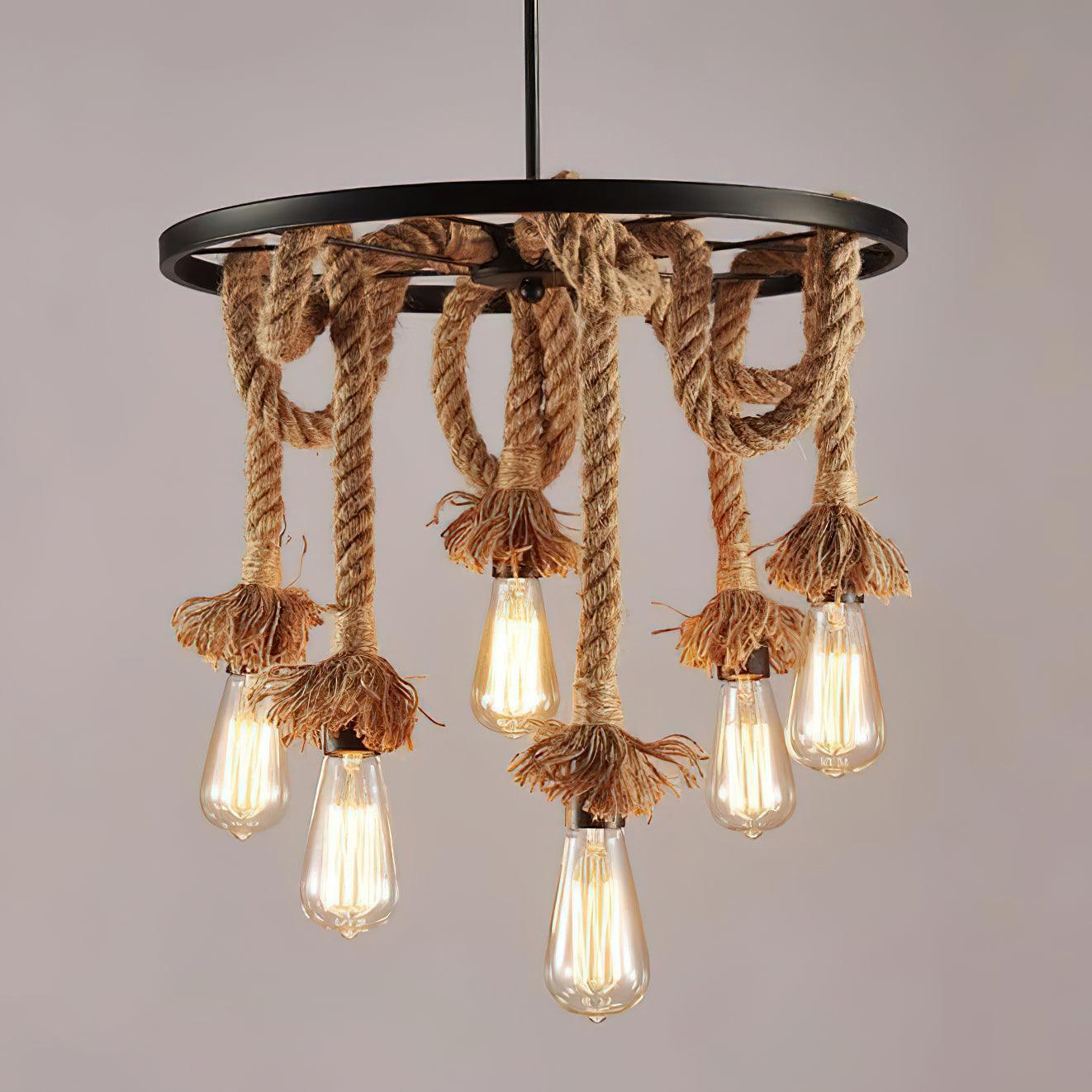 Soluaine Chandelier Hemp Rope Industrial Six Head