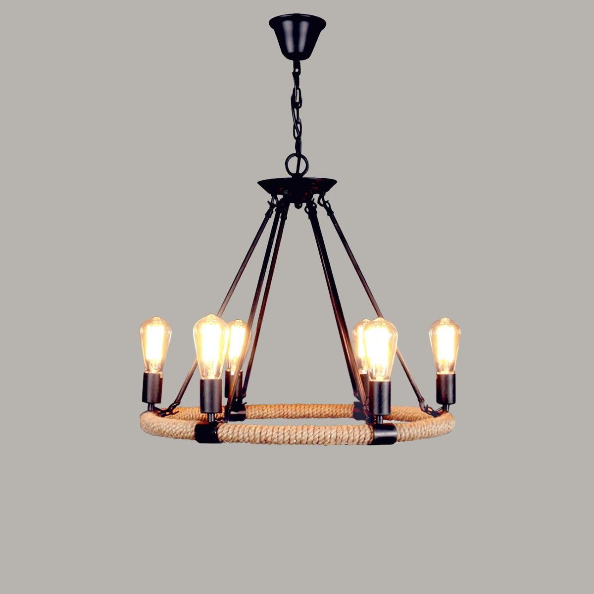 Novien Chandelier Hemp Rope Industrial Round