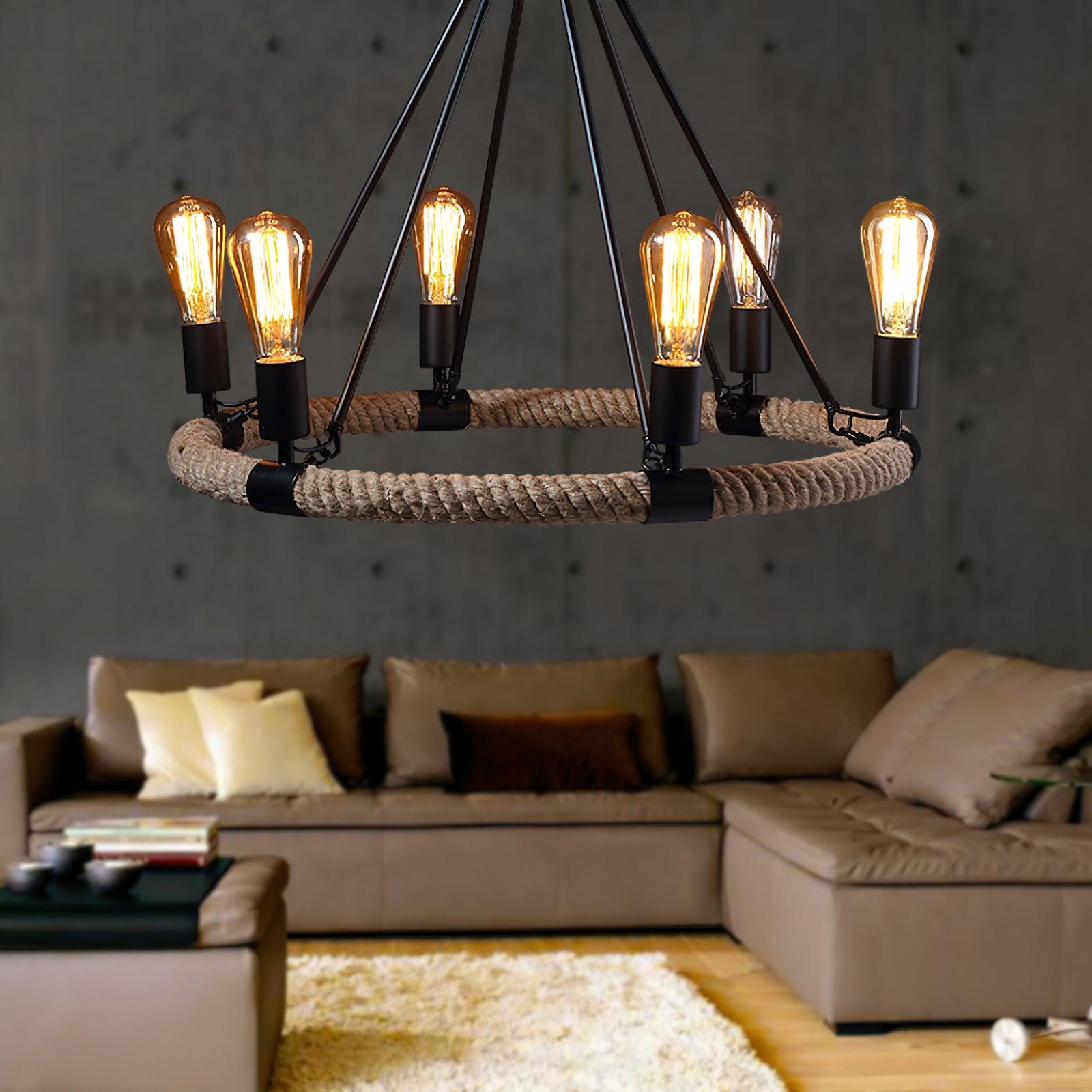 Novien Chandelier Hemp Rope Industrial Round