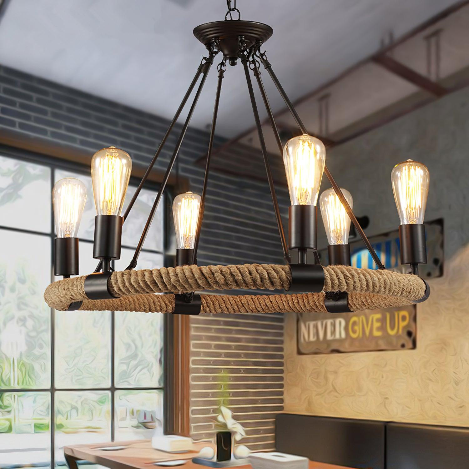 Novien Chandelier Hemp Rope Industrial Round