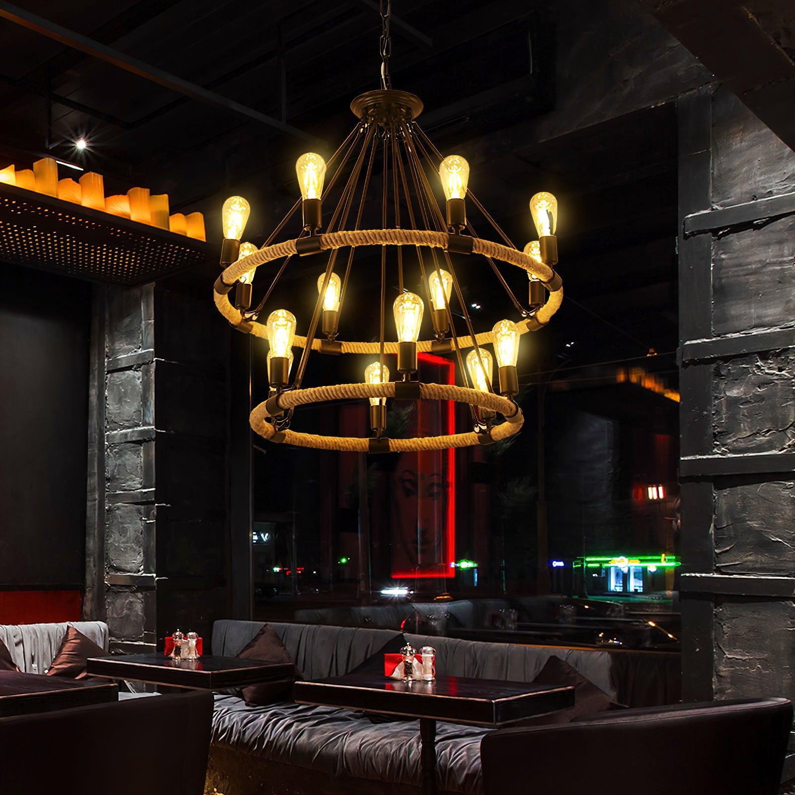 Novien Chandelier Hemp Rope Industrial Round