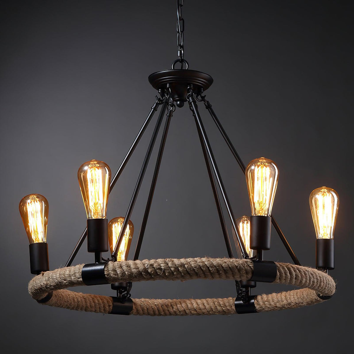 Novien Chandelier Hemp Rope Industrial Round