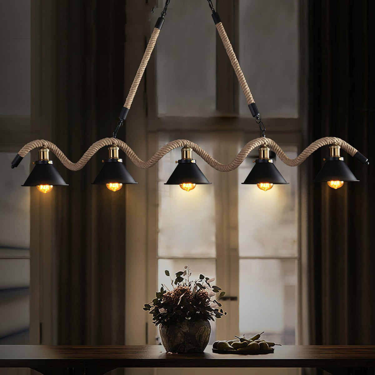 Canisaria Chandelier Hemp Rope Industrial Wave