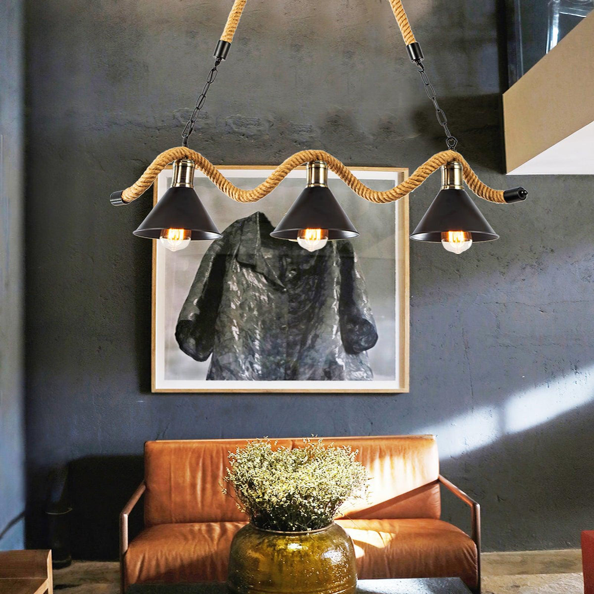 Canisaria Chandelier Hemp Rope Industrial Wave