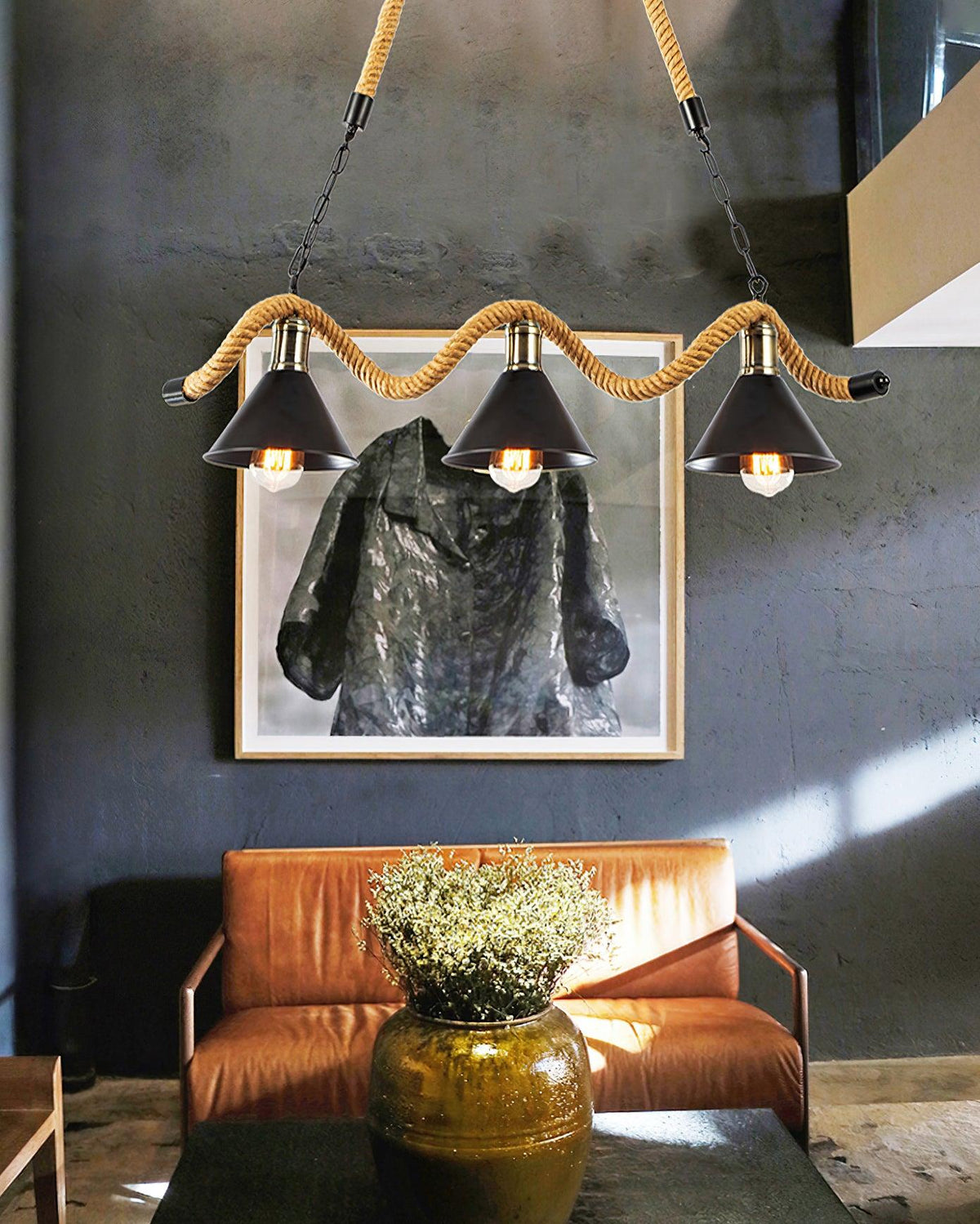 Canisaria Chandelier Hemp Rope Industrial Wave