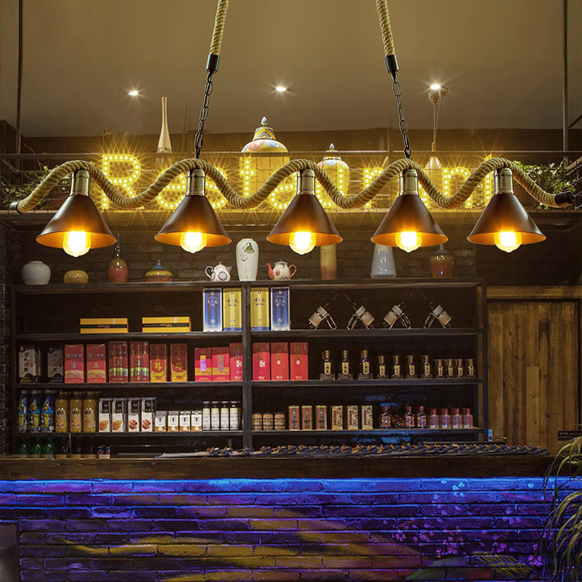 Canisaria Chandelier Hemp Rope Industrial Wave
